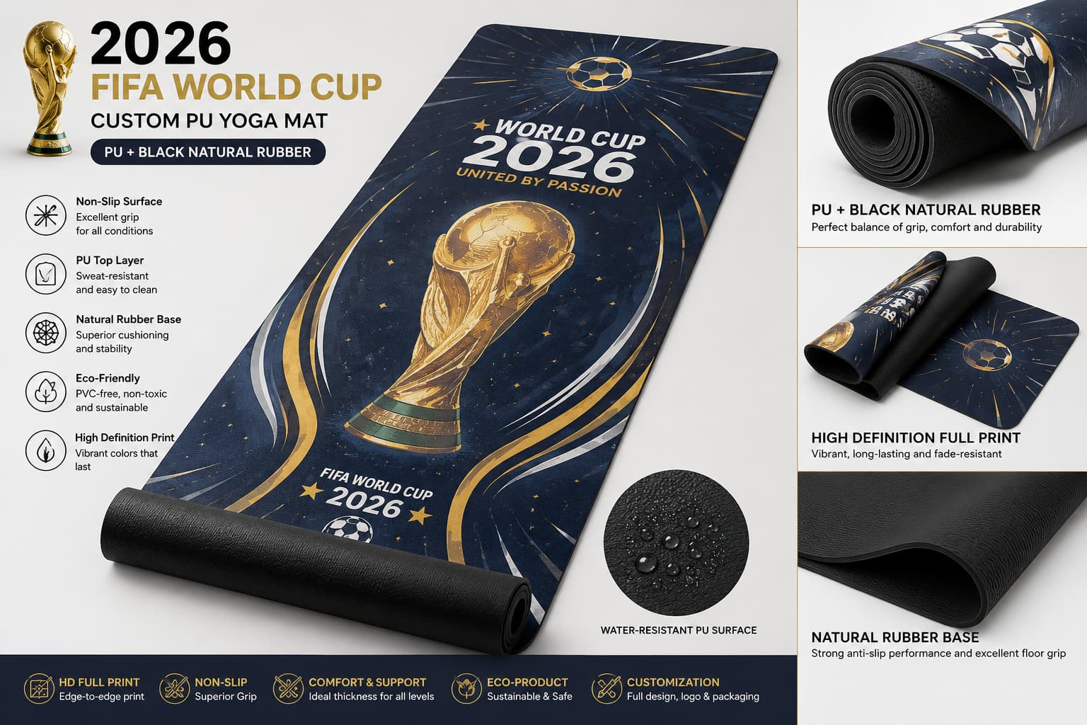 Eco-Friendly PU Rubber Yoga Mat with Full Coverage HD Printing and Custom Design